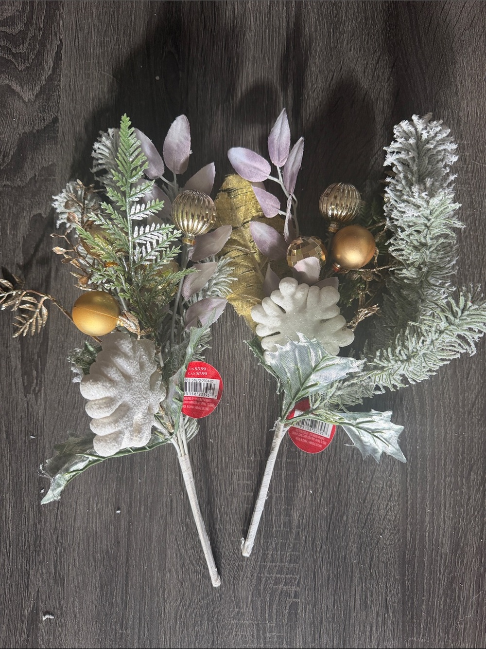 Festive Gold & Frosted Pine Holiday Pick Set of 3